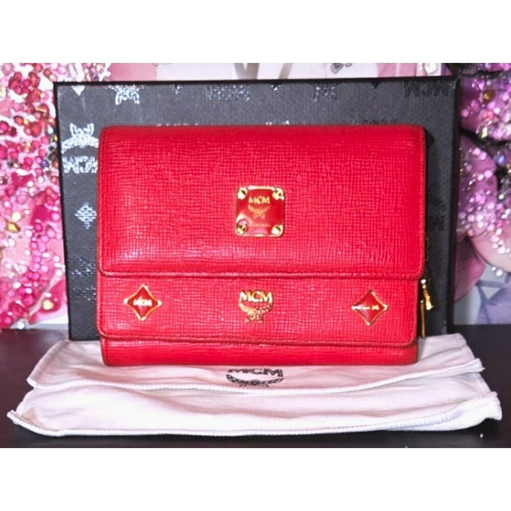 Authentic MCM Saffiano Leather Trifold Wallet w/ Box & Dustbag